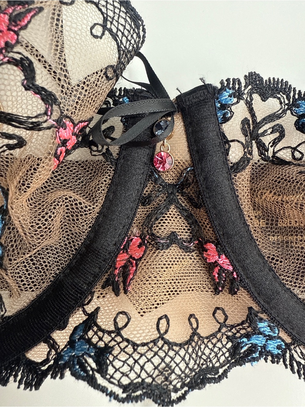 Honey birdette Set Bra panty garter belt Pascale Black blue Lingerie 32ddd S S - Picture 6 of 11
